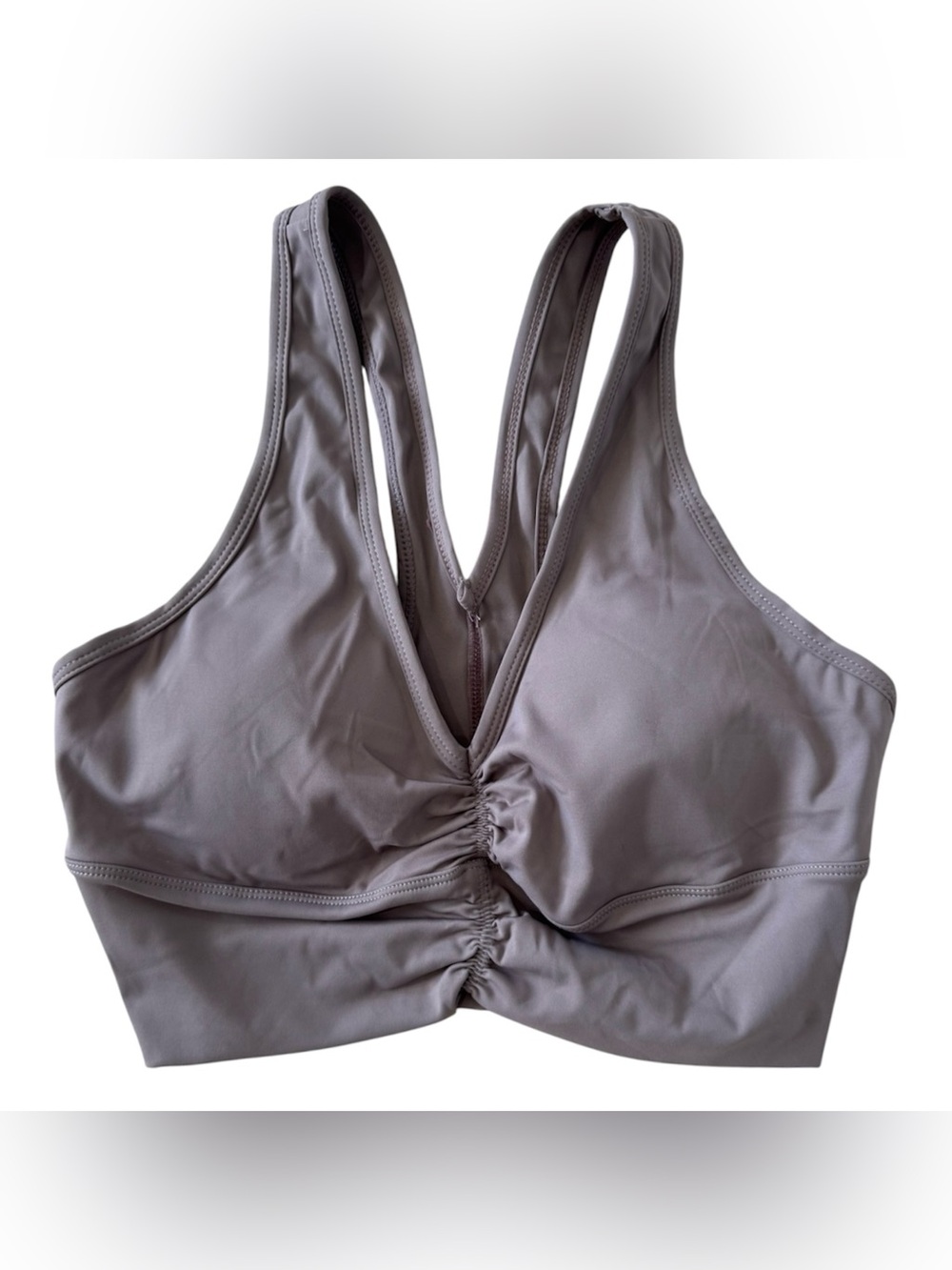 OQQ Ruched V-Neck Sports Bra Mauve Taupe NWT Size Small - Picture 2 of 3